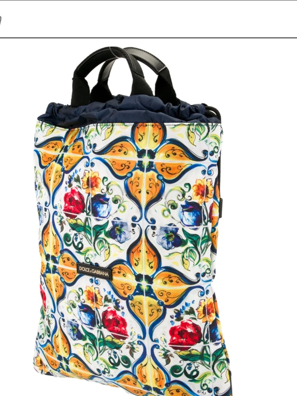 Dolce & Gabbana Multicolor Floral Tile-Print Bag pack, Tote with Navy Trim - Picture 2 of 7